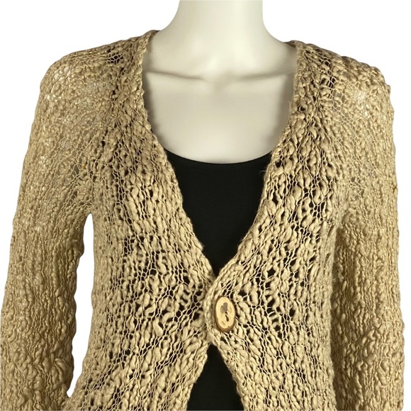 NATURE by Hand 100% Cotton Loose Knit Open Cardigan Sweater L - Picture 9 of 13